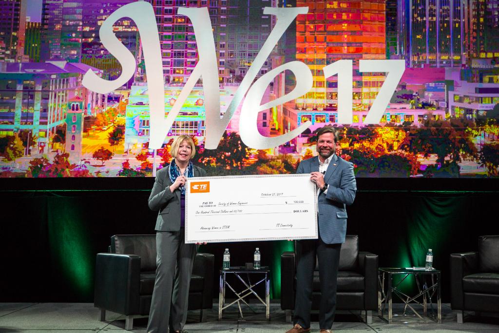 TEConnectivity's tweet photo. Proud to announce we’re making a $100K scholarship contribution for women pursuing #STEM degrees. Here's a look back to #WE17! #LifeatTE https://t.co/L4LOb378Q2
