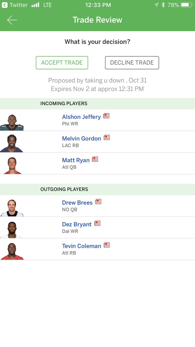 SCOTTMALGIERI's tweet photo. @SeanMartinNFL @PBPNick @SMMcChesney 

Fellas. I need your help here. Here’s my team currently and here is his trade offer. https://t.co/HWZG1CZF6T