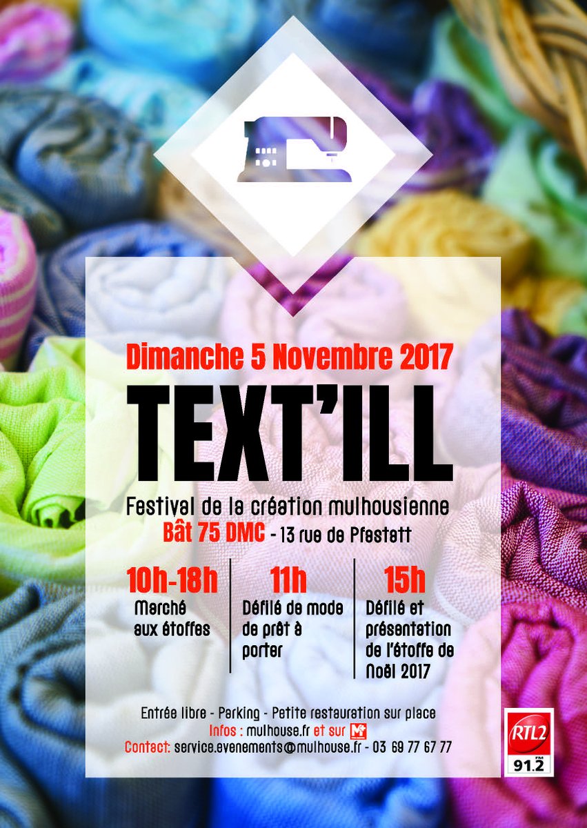 mulhouse's tweet image. #TextIll, LE festival de la #creationtextile à #Mulhouse, s’installe à #DMC ! RDV ce dimanche dès 10h #Mplusinfo bit.ly/2yjtbYI