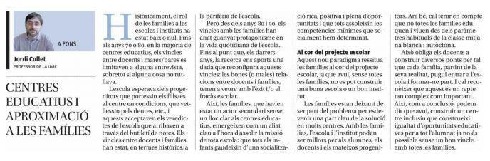 uvic_ucc's tweet photo. Avui Jordi Collet escriu a l'@emporda_info un article sobre "Centres educatius i aproximació a les famílies" https://t.co/FF6hdychVs