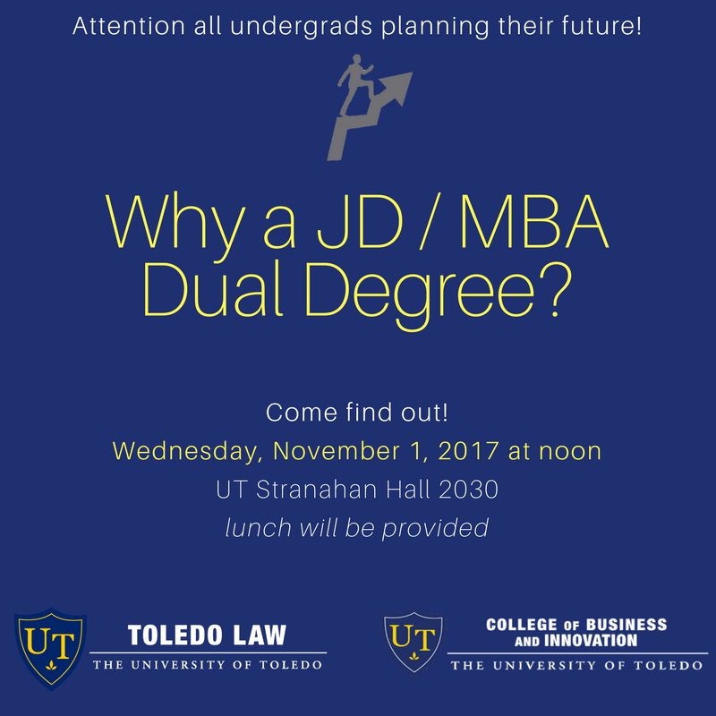 UTLawAdmissions's tweet photo. Interested in a #JDMBA #dualdegree? Stop by @UToledo Stranahan Hall 11/1 for an info session!
@utoledolaw @UTCOBI #utoledo #betterfuture https://t.co/UmYVY1NDPs