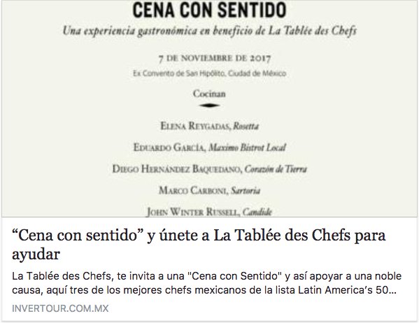 InvertourMX's tweet photo. #FelizMartes En la #NotaDelDía los mejores chefs de México te invitan a #CenaConSentido. Más info➡️ https://t.co/Etu6hMSETY https://t.co/EabWmzy2Ql