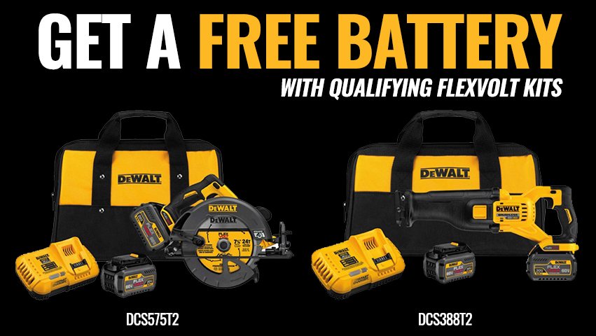 Dynamitetools's tweet photo. Free DCB609 battery with purchase of any qualifying FlexVolt Kit, while supplies last. Shop Now: https://t.co/f6x8wkP5Pb #tooldeals #dewalt https://t.co/qGRLqr7qTL