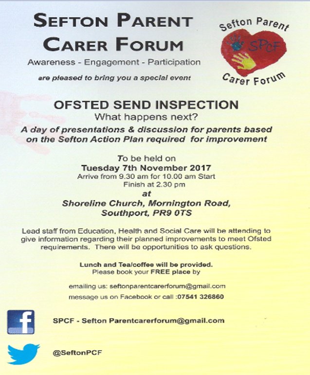 HWSFindServices's tweet photo. Sefton Parent Carer Forum event, Tuesday 7th November, 2017 https://t.co/9FiugPH5XE