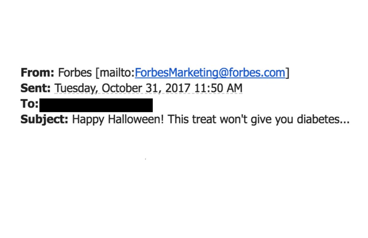 SarahHBSLucas's tweet photo. Dear @Forbes - Can @BeyondType1 help educate your team about appropriate subject lines? #Diabetes isn't a joke. https://t.co/quB0hnU1LZ
