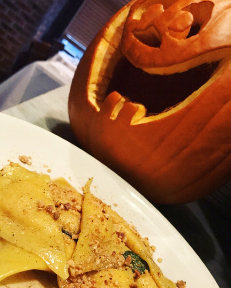 Phones are back on and we are happy pumpkins again, especially with our mouths full of butternut squash triangolini in brown butter. #BBHG