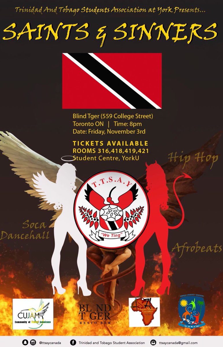 ASAYorkU_Keele's tweet photo. Party Party Party!!!
Saints &amp; Sinners!!!
This Friday!!!
Room 421 for tickets!!!
Issa Collab event!!! https://t.co/W3zlyz0on0