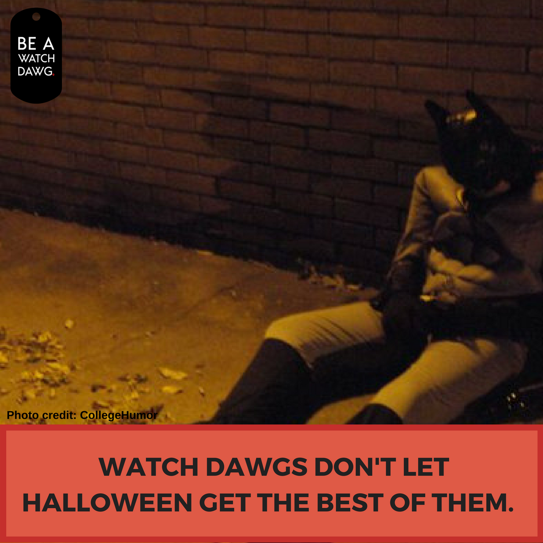 InterveneUGA's tweet photo. Watch Dawgs are aware of risks &amp; don’t fall asleep on the job! Happy Halloween, y'all 🎃👻#BeAWatchDawg #WatchDawgNation #healthydawg https://t.co/ohn4EbeIQY