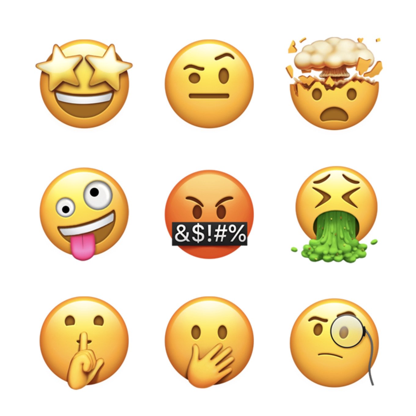 Emojipedia on Twitter: "Nine new smileys are among the iOS 11.1 emoji  updates 🤩 🤨 🤯 🤪 🤬 🤮 🤫 🤭 🧐 https://t.co/Qh0esPtFHf" / Twitter