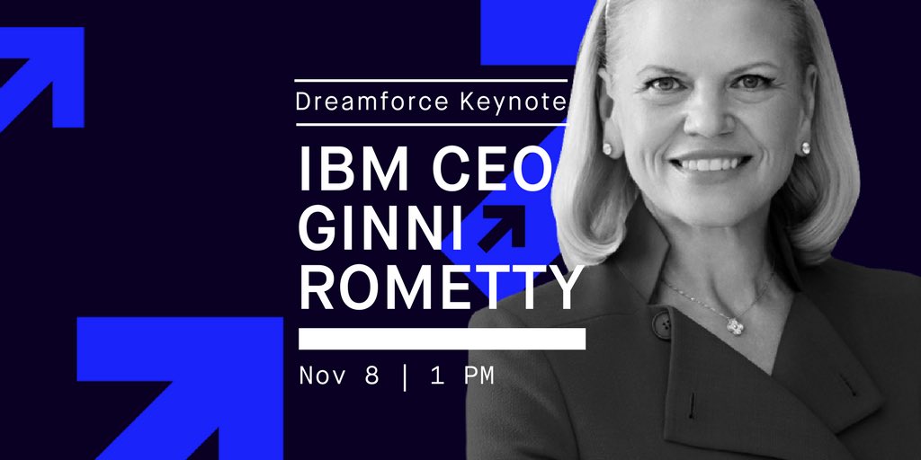 Looking forward to the Dreamforce keynote with <a href="/GinniRometty/">Ginni Rometty</a>!  11/8 1PM.