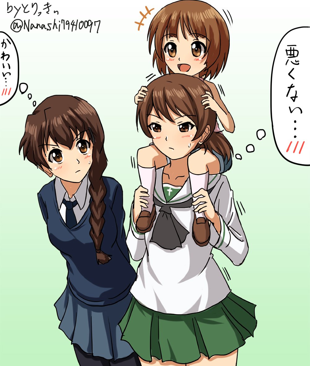 事前に 30分over
お題の3人から 謎の薬で一時的に姿と記憶が幼児化したみほ隊長の世話する忍とルクリリというシチュエーション
#ガルパン版深夜のお絵描き60分一本勝負
#ガルパン版深夜のお絵描き60分一本勝負_20171031
#garupan #ガルパン