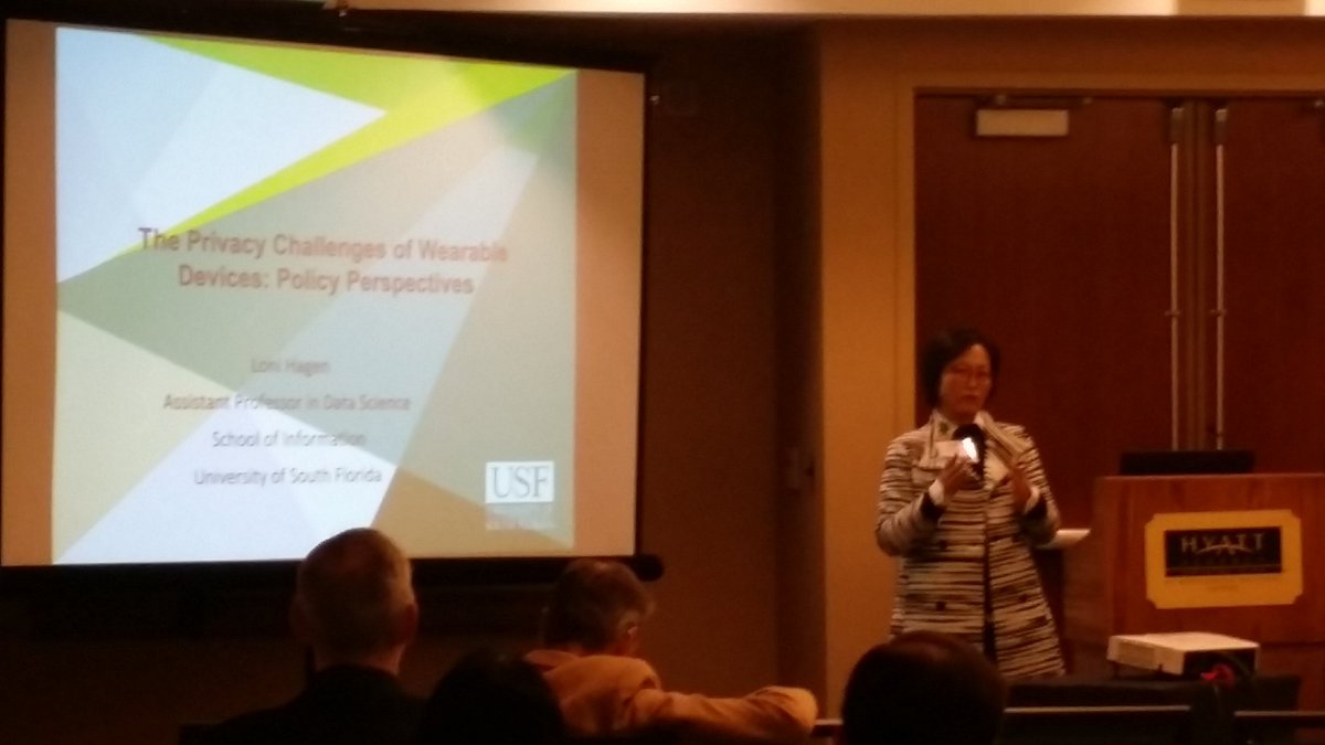 SIG_IEP's tweet photo. Loni Hagen, SUNY Alumn, speaking on privacy policy/legal issues of wearable devices. #sigiep #infopolicy #infoethics #infoprivacy #asist2017 https://t.co/U06rdytcN7