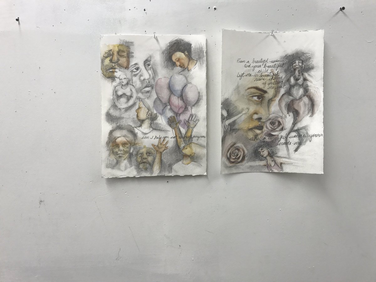 KStateArtDept's tweet photo. Advanced painting student work on paper exploring text & watercolor. Hardest working art students are in Willard #KState #artdept #ART650 https://t.co/c1aUnoX17a