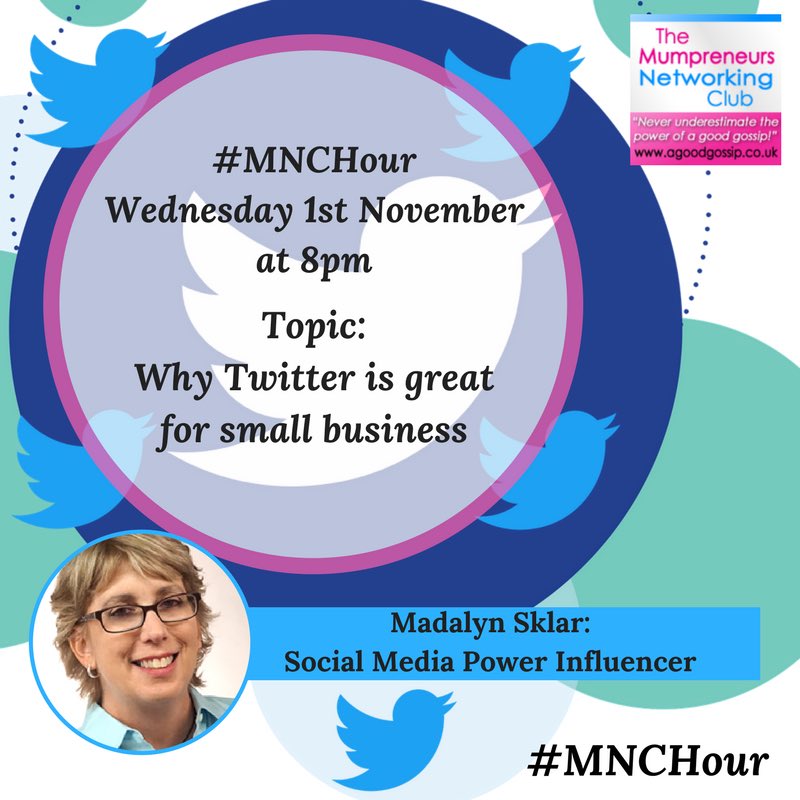 Hands up who’s joining us for #MNCHour tomorrow at 8pm? We have <a href="/MadalynSklar/">Madalyn Sklar</a> as our special guest helping us get #TwitterSmarter 👍🏻📱⭐️