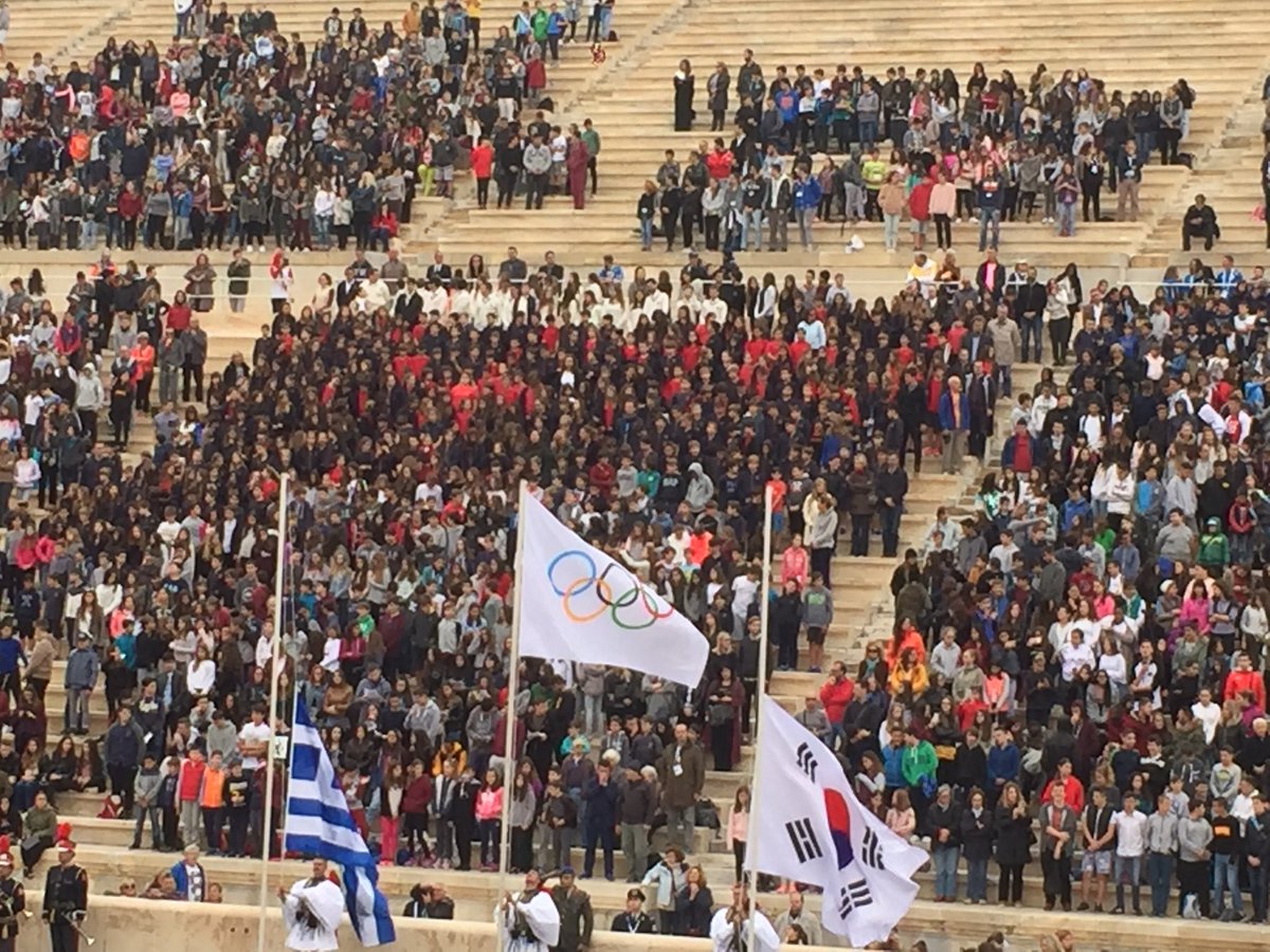 dorapallis's tweet photo. olympic flame handover ceremony for the pyeongchang2018 olympic games https://t.co/zv9XhaRoLx