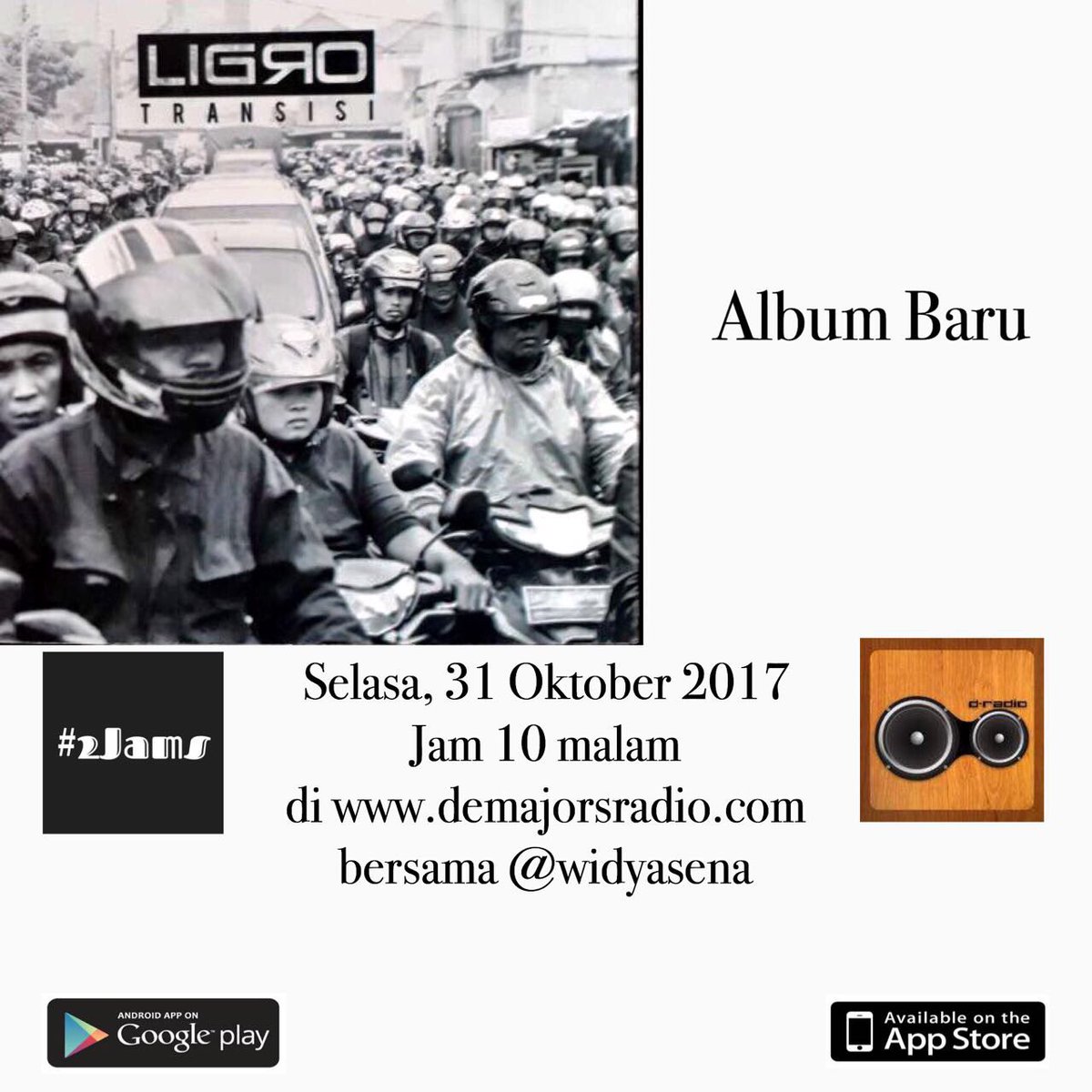Ini malam ini nih.. jam 10 ngobrol di @demajorsradio sama <a href="/ligrotrio/">LIGRO</a> soal album barunya!!