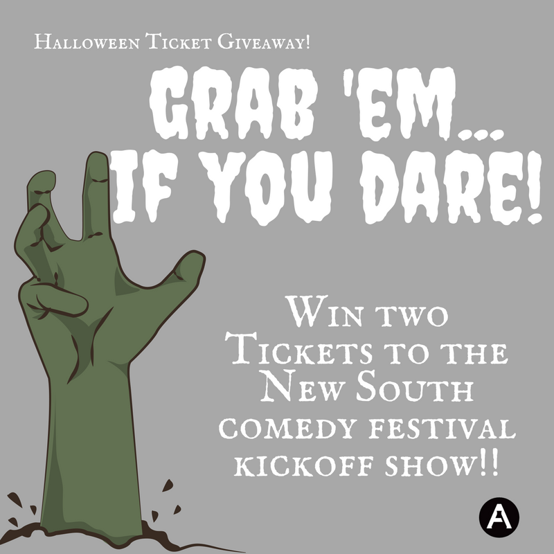 NewSouthComedy's tweet photo. It's a Halloween Giveaway! Reply with a Halloween Pun so funny it's scary, and you could win two tix to tmrw's #NSCF2017 Kickoff Show! https://t.co/kuaVcWxGl0