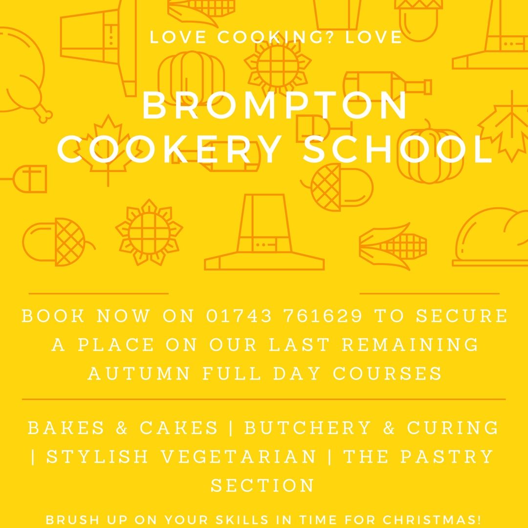 BromptonCookery's tweet photo. Last few spaces available on our Autumn Full Day Cookery Course List. Book Now 01743 761629 #cookerycourse #lovecooking #bookquick #cooking https://t.co/jJXnvJblqe