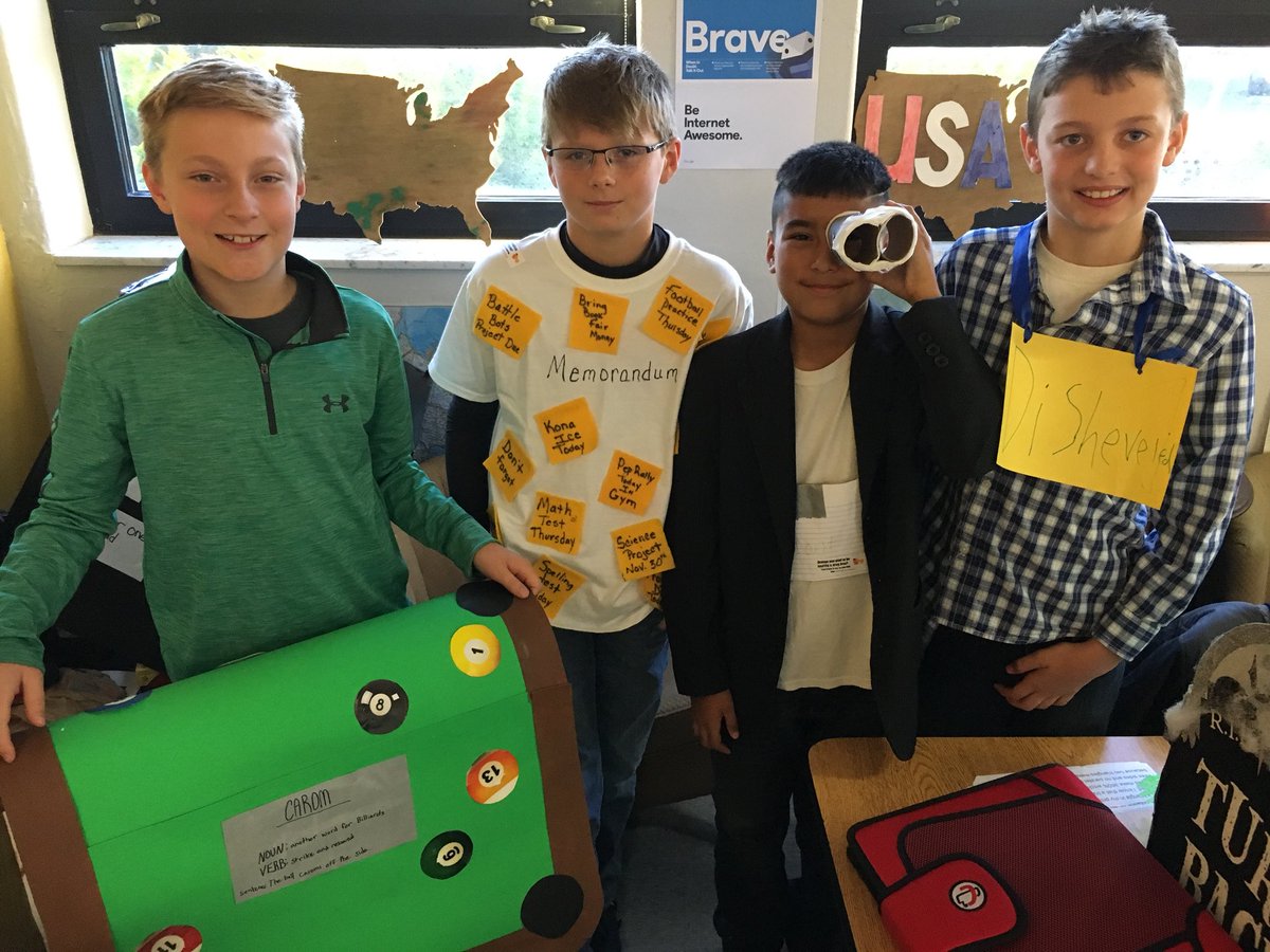 mrpiercEy's tweet photo. We assigned our fifth graders difficult dictionary words to dress up as today. The results were pretty amazing! #edchat https://t.co/DNw2GlDaTn