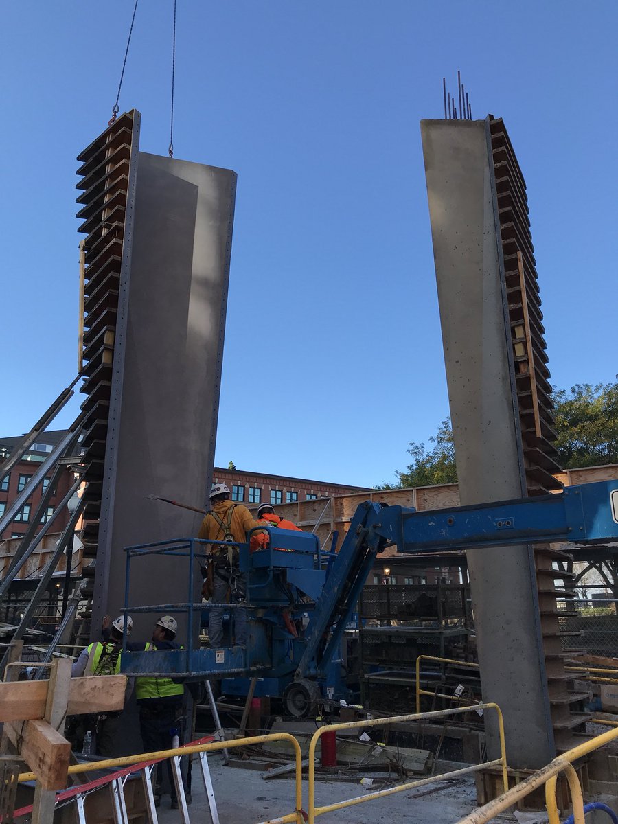 RODEArchitects's tweet image. Concrete columns being unhatched from formwork 6west Broadway Hotel colonnade coming along