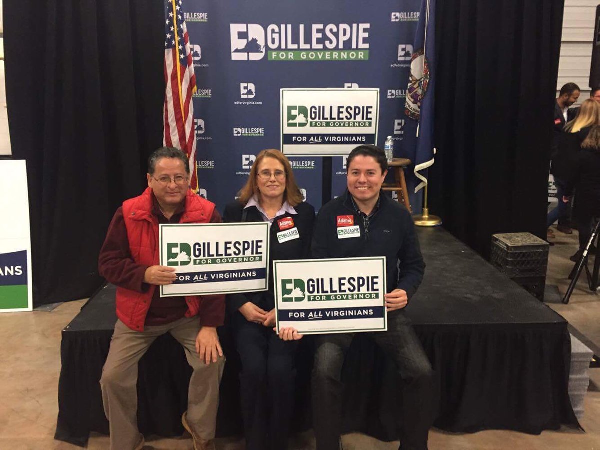 michaelmonrroy's tweet photo. GREAT TIME at last night’s GOTV Rally for @EdWGillespie in Loudoun! Introduced my immigrant parents to @CathyGillespie and @marcorubio. 🇺🇸 https://t.co/q77zaTZ8UF