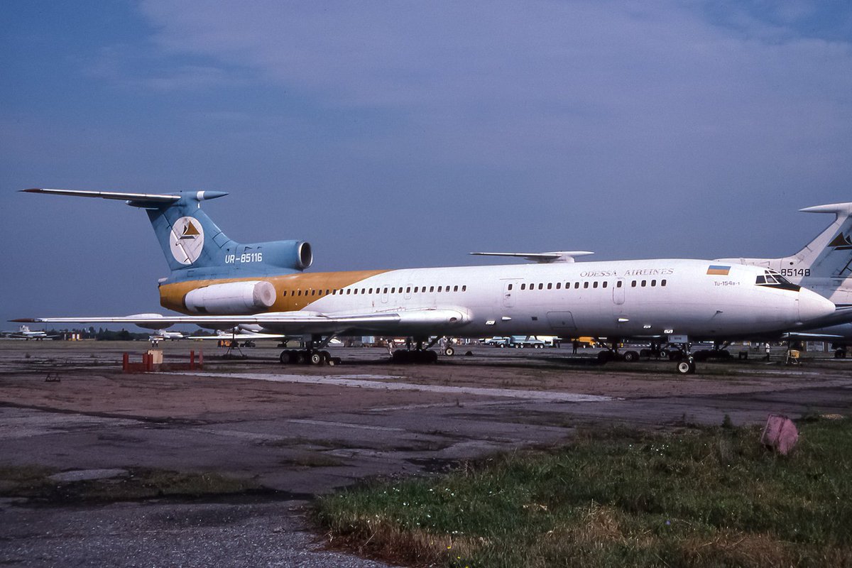 Zurichspotter's tweet photo. Odessa Airlines TU-154 UR-85116 - mid 90's #ZRHspotterscans #Classicairliner #ZRHmovements #T154 @skylinerav https://t.co/aAxIeBH2i1