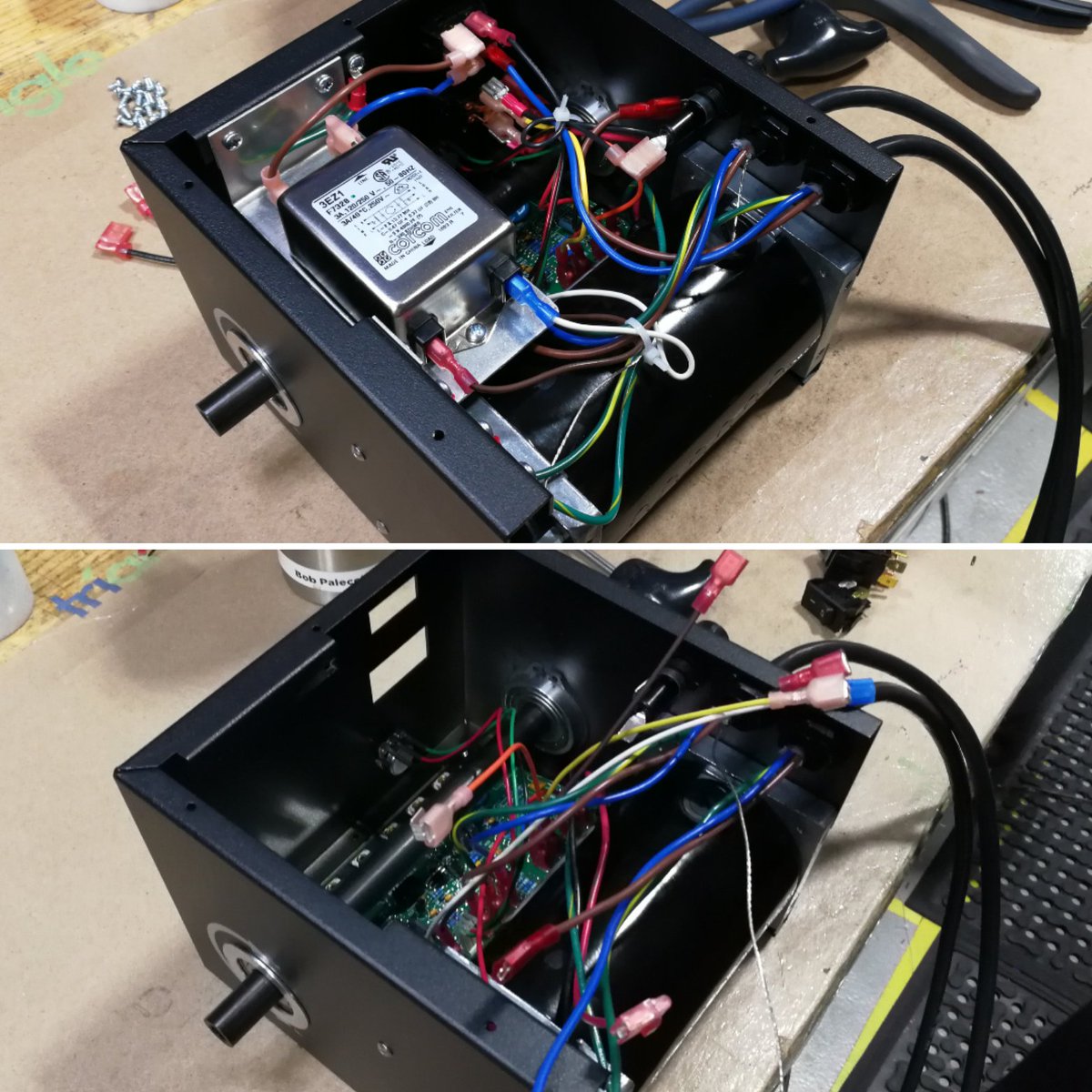 TriangleSport's tweet photo. The Frankenwinder. Here's our 220v CE certified SC125 before Bob connects all the wires. #HappyHalloween! #TriangleSport #MoreTimeFishing https://t.co/BdLZRuE33P