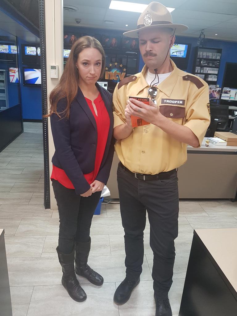 FayeGrim's tweet photo. Lt. Lethbridge is giving out tickets. @AmandaMews written up for smiling too much https://t.co/EZ59WiNRIf