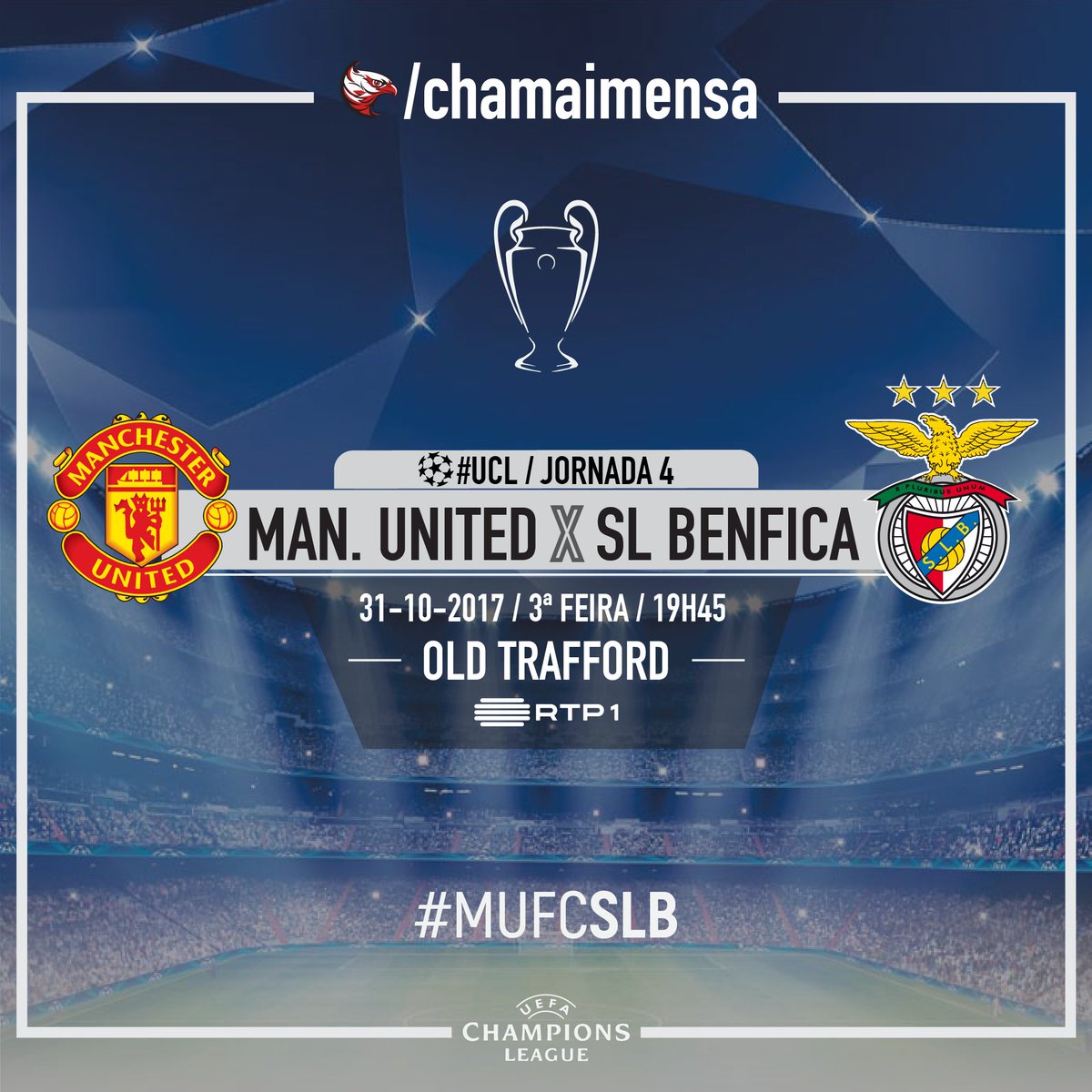 ChamaImensa's tweet photo. 🏆 #UCL / Jornada 4
⚽️ Manchester United FC – @SLBenfica
🏟️ Old Trafford
🗓️ Hoje
🕘 19h45
📺 RTP 1
⚪ #MUFCSLB
#️⃣ #RoadToKiev https://t.co/EZhts8bJ3b