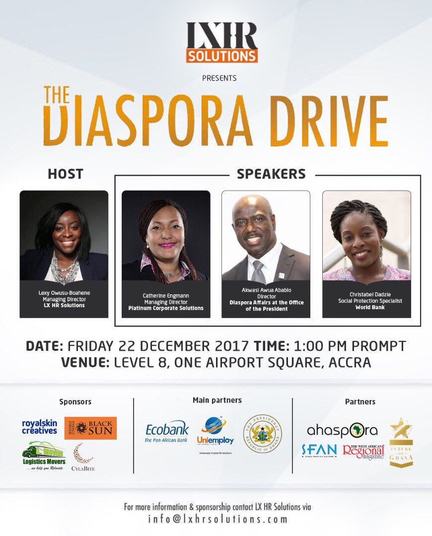ReconnectGH's tweet photo. Register for #TheDiasporaDrive in #Accra https://t.co/u6HupR8BIp  - @LXHRSolutions #Recruitment #braingain #LXHRSolutions #TheDiasporaDrive https://t.co/7trdJswXNl