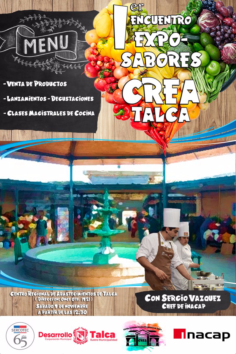 ManagementandR's tweet photo. El próximo sábado 4 de noviembre tendrá lugar la 1ª Expo Sabores en el CREA Talca, a partir de las 12:30 @SercotecMaule @Sercotec_Chile https://t.co/gqIKSUkdke