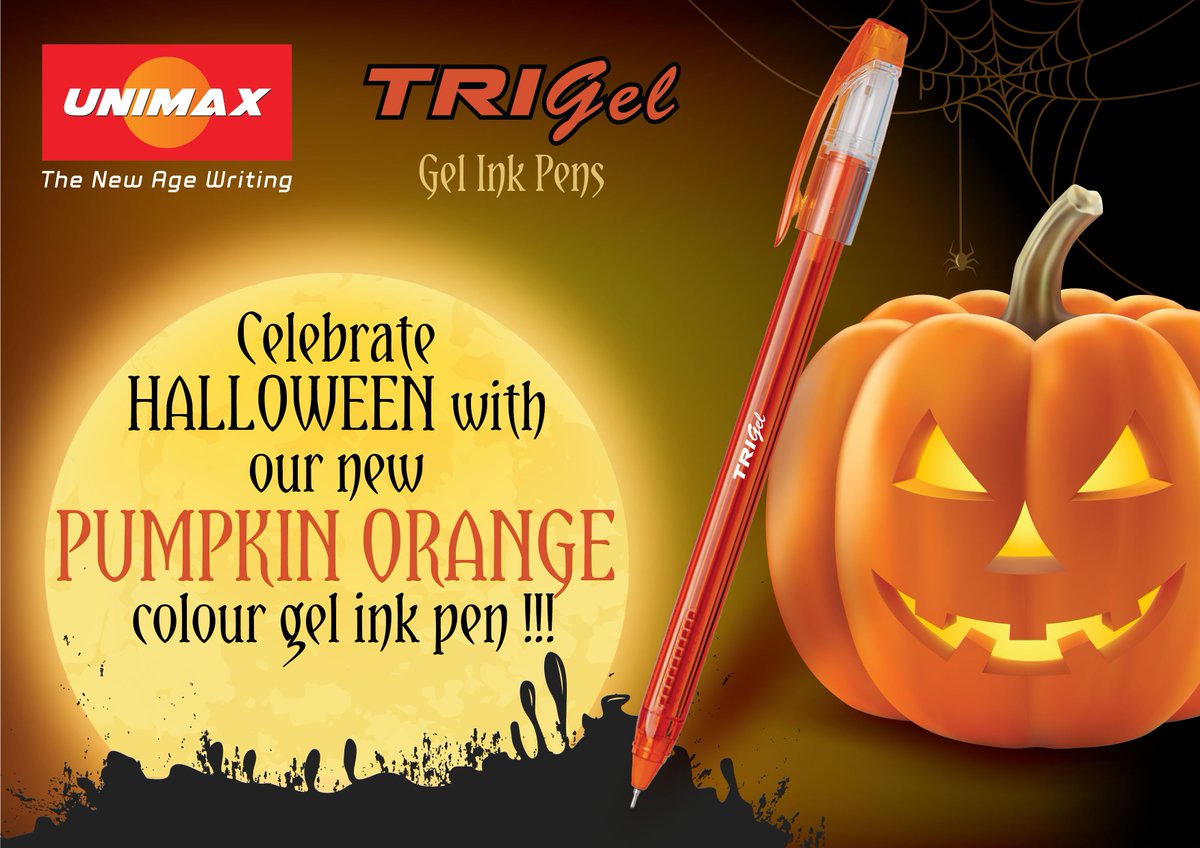 unimaxindia's tweet photo. Happy Halloween !! #Halloween #Halloween2017 #Trigel #PumpkinOrange #25Colors #Pumpkin #Unimax #StartWriting #NewAgeWriting #HappyHalloween https://t.co/E2ta7O0VYs