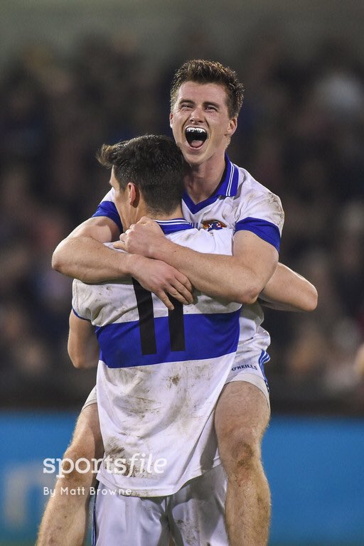 sportsfile's tweet photo. Jumping for joy! St Vincent's Captain Diarmuid Connolly celebrates with team mate Cormac Diamond! #DSFC2017 https://t.co/hF2KExvdvJ