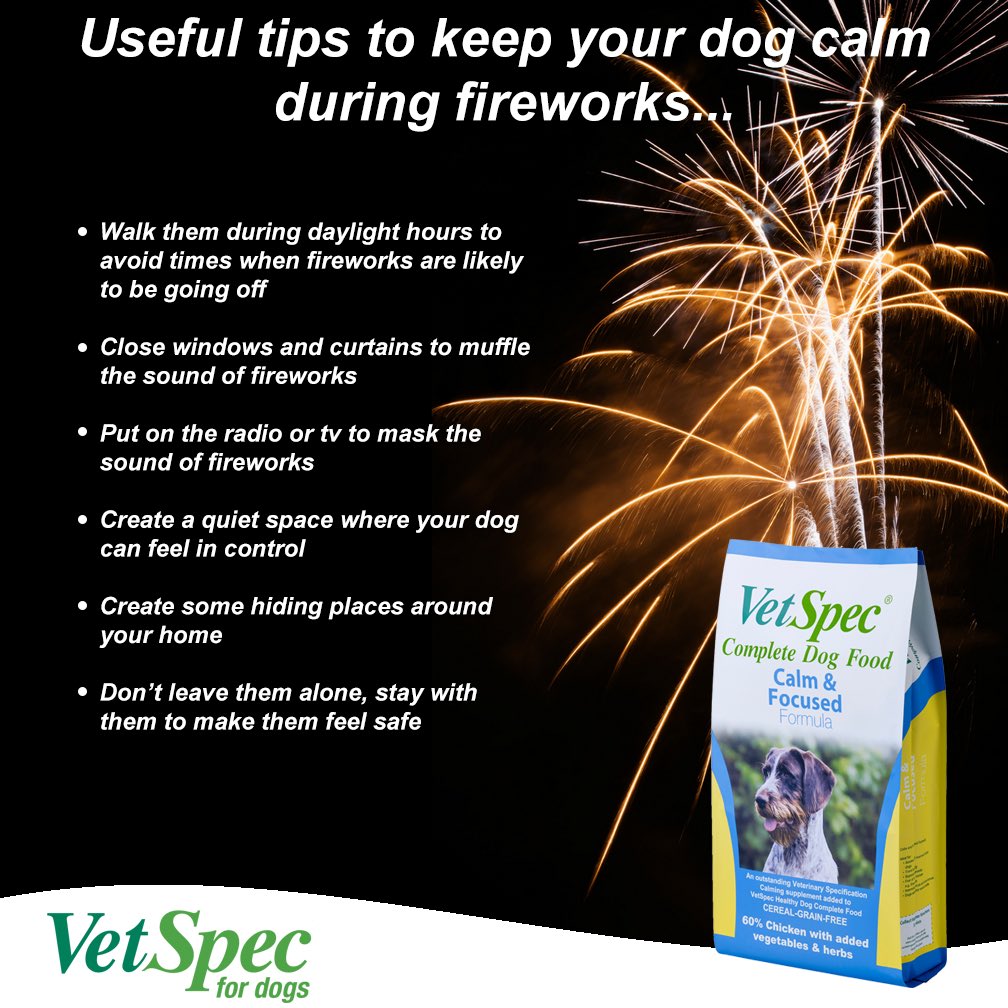 VetSpec's tweet photo. We share with you some tips to help keep your dog calm during the firework period 💚💚💚 #vetspecfordogs
#calmandfocused https://t.co/TO0zqVl7zo