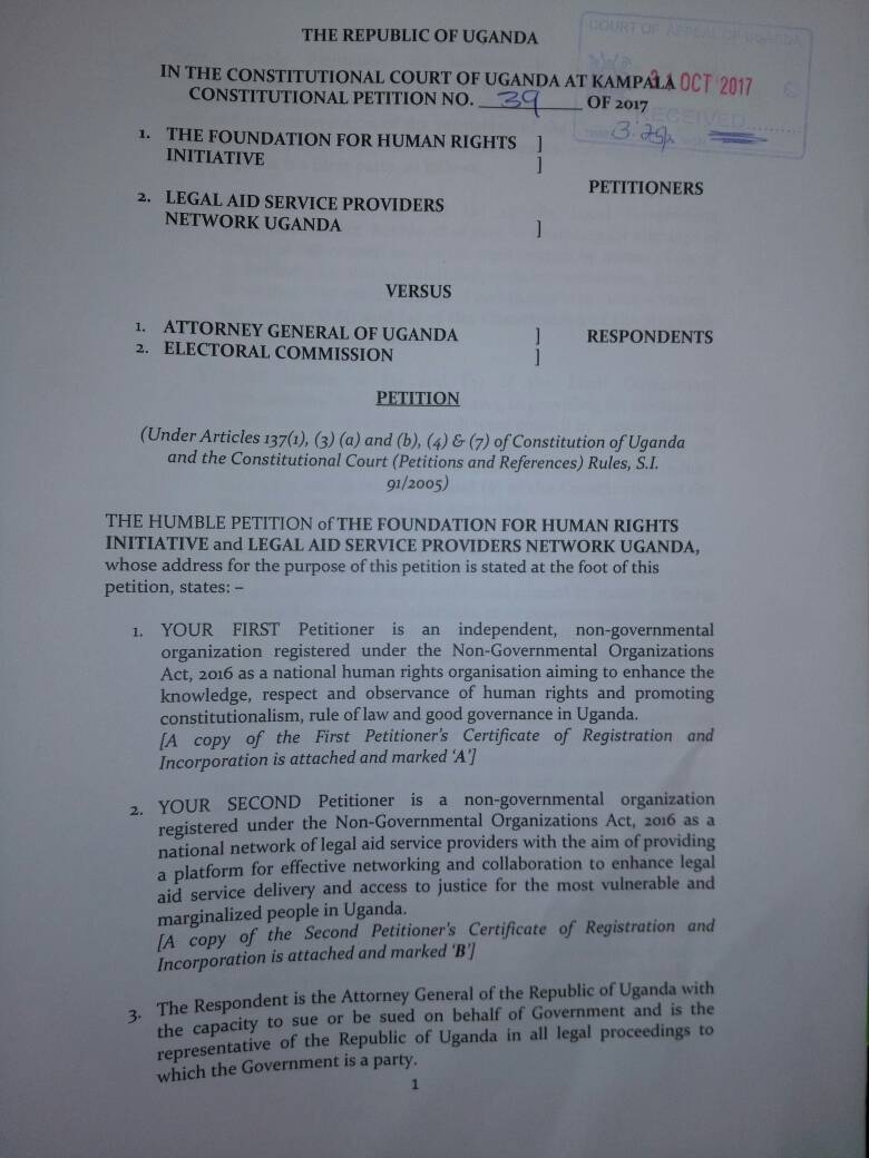 LSewanyana's tweet photo. We have petitioned the constitutional court challenging the method of voting for the LC1 &amp; II chairpersons. @LaspnetUganda #Lc1Elections https://t.co/6KkX2pYghd