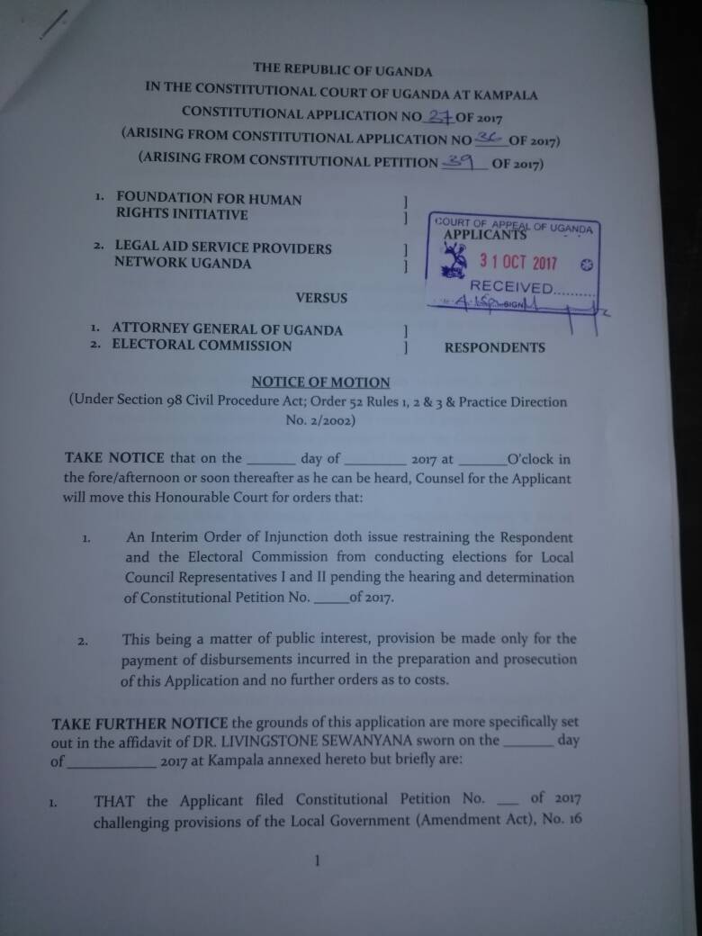 LSewanyana's tweet photo. We have petitioned the constitutional court challenging the method of voting for the LC1 &amp; II chairpersons. @LaspnetUganda #Lc1Elections https://t.co/6KkX2pYghd