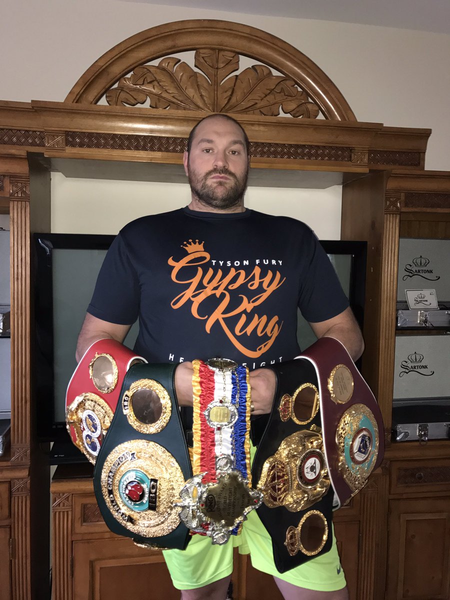 Tyson_Fury's tweet photo. The first 5 belt heavyweight champion in British boxing history. Like  @RealRoyJonesJr said yall must of forgot. Lineal heavyweight champion https://t.co/bG6beQmfms