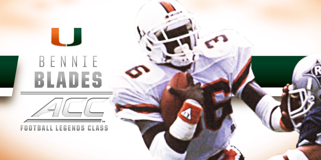 MiamiHurricanes's tweet photo. Congrats to Bennie Blades as he has been named this year’s @CanesFootball ACC Legend! https://t.co/x2wsrM7cMI