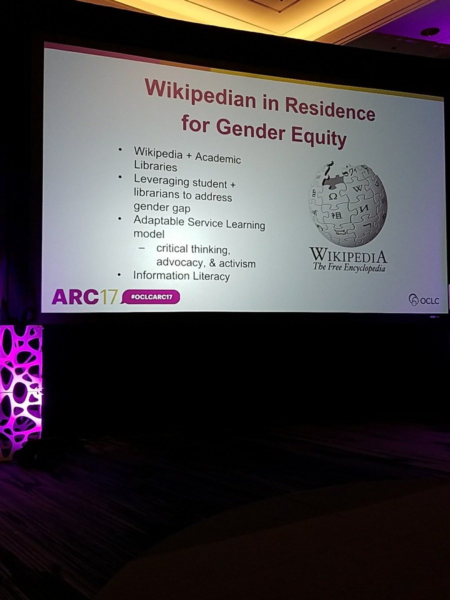 vsteel's tweet photo. #WestVirginiaU project to address gender gap on Wikipedia. #oclcarc17 #KellyDoyle https://t.co/1BgSTODX8D