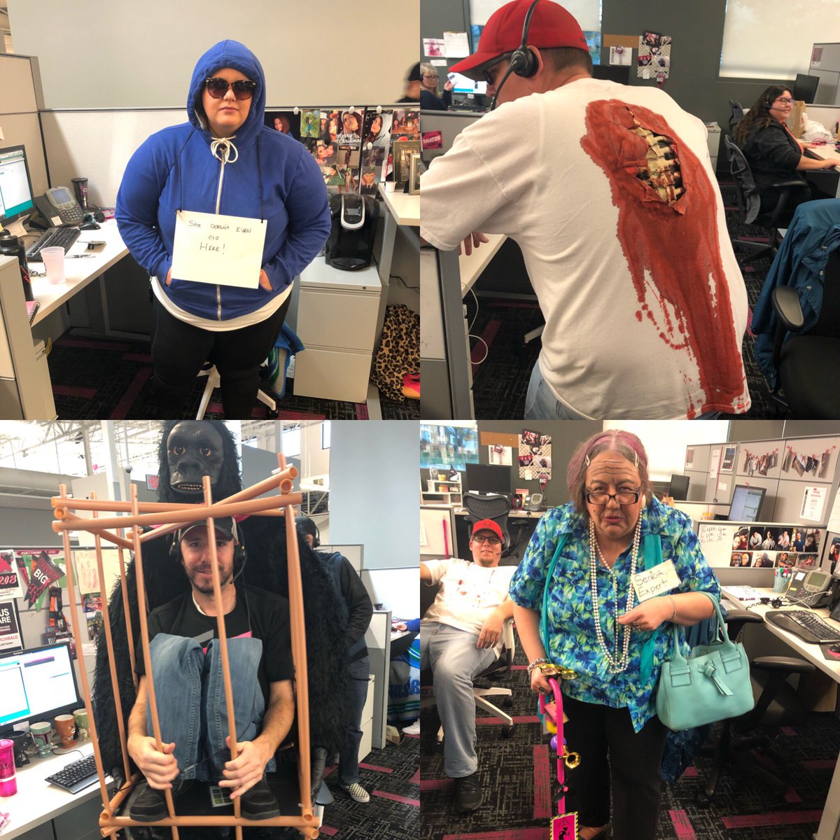 lchristensen101's tweet photo. Halloween going down in pod 7!#meangirls #seniorexpert #somethingbloddy #gorilla #208bptw #tmobile #tex@boo0322 @mjarchibald77 @TheJasonLee1 https://t.co/XjQBkc92X0