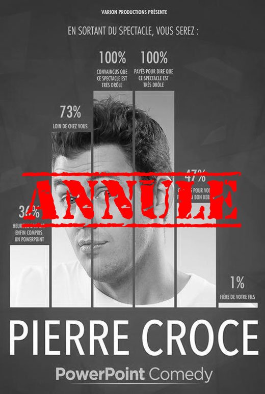 #Annulation #Spectacle Nous sommes au regret de vous annoncer que le spectacle de Pierre Croce le 08/11 au @theatrelerhone est annulé.