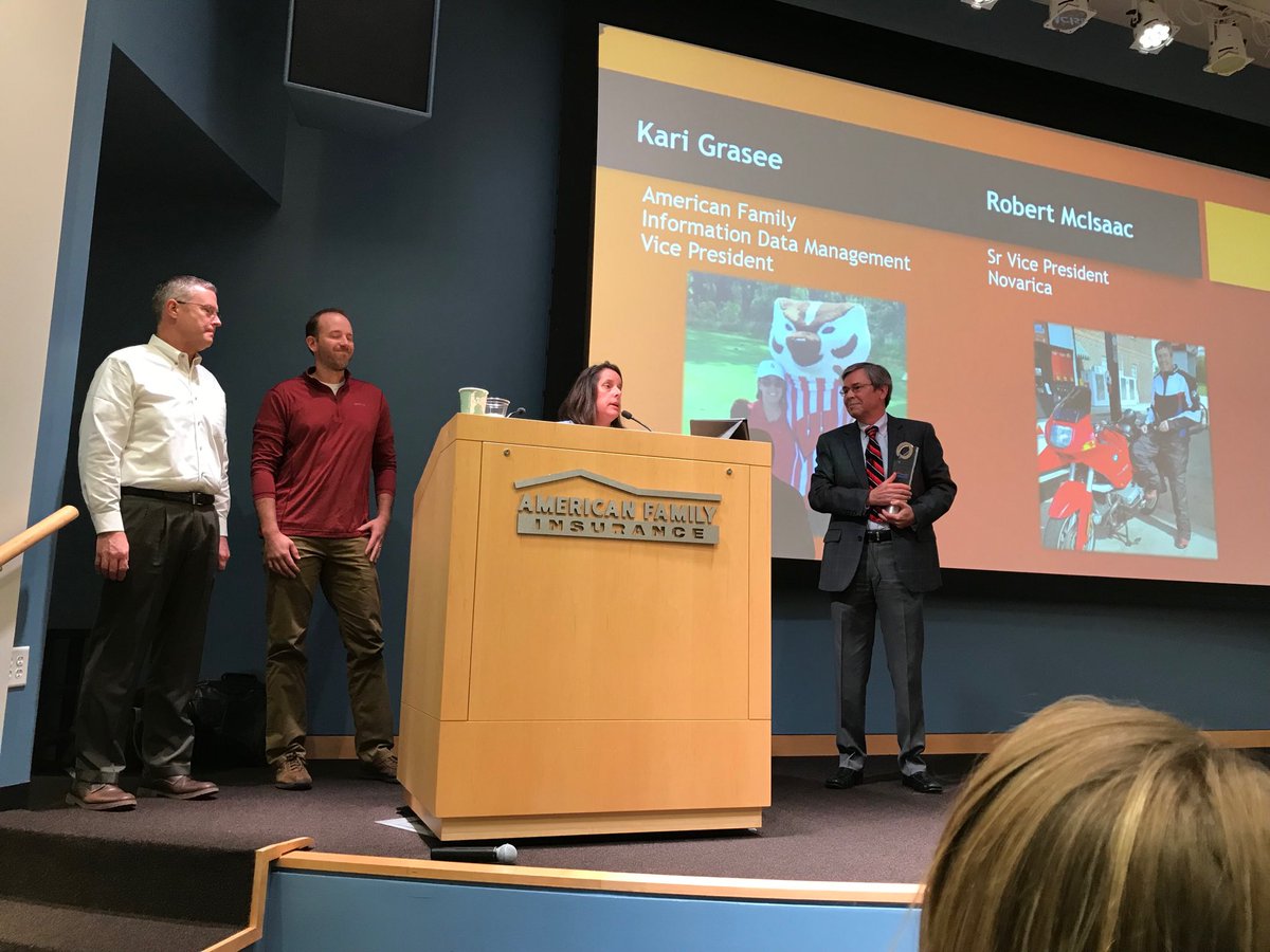 WWestrate's tweet photo. Congrats to @amfam analytics champions Nick Adrian &amp; Barron Penner on @novarica innovation award! Thx @KariGrasee &amp; @sarahecw for invite! https://t.co/gGqDMfBq0g