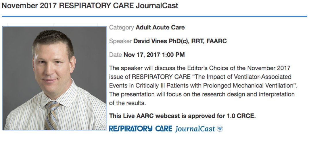 Dr. Shawna Strickland CAE RRT (@shawnastricklnd) on Twitter photo Register now for the next <a href="/respcare/">RESPIRATORY CARE</a> #JournalCast with <a href="/DavidLVinesRRT/">David L. Vines, PhD, RRT, FAARC, FCCP</a>! #VAP #VAE #infection #ventilation learning.aarc.org/store/seminar/… Register now for the next <a href="/respcare/">RESPIRATORY CARE</a> #JournalCast with <a href="/DavidLVinesRRT/">David L. Vines, PhD, RRT, FAARC, FCCP</a>! #VAP #VAE #infection #ventilation learning.aarc.org/store/seminar/…