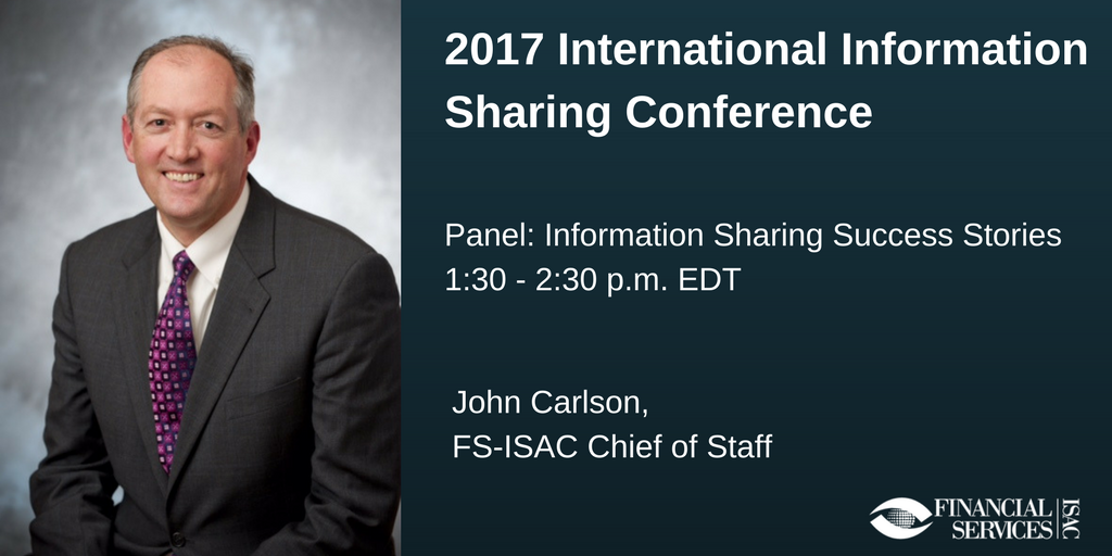FSISAC's tweet photo. FS-ISAC's @JohnCar02732441 to speak today about information sharing success stories at #IISC2017 https://t.co/n05S2ZLBjO https://t.co/MuIii29DCa