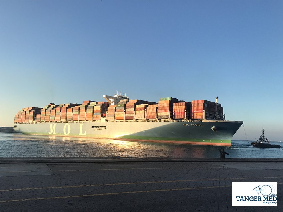 TM_Officiel's tweet photo. Mega Ship MOL TRIUMPH calls at Tanger Med.
#TangerMed #MOLTriumph #MOL #Port https://t.co/it7DVqjU09