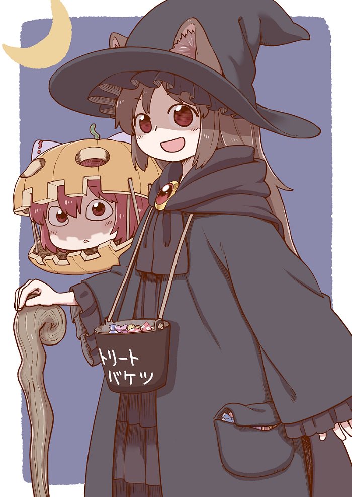 imaizumi kagerou ,sekibanki witch hat hat multiple girls 2girls halloween crescent moon animal ears  illustration images