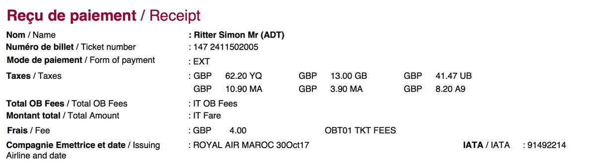 speakjava's tweet photo. Well done @RAM_Maroc for providing me with an e-ticket receipt THAT DOESN'T INCLUDE HOW MUCH I PAID! #HowDifficultCanItBe? https://t.co/P8Jg6TesrR