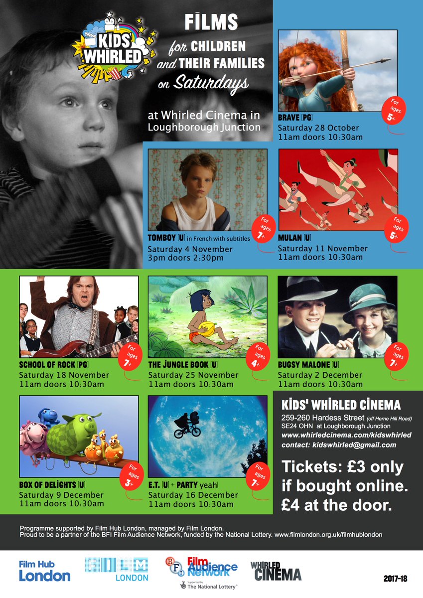 Book now for our fantastic films coming up <a href="/KidsWhirled/">Kids' Whirled Cinema</a> Tomboy Sat 3pm, Mulan 11.11 11am, School of Rock 18.11 11am bit.ly/1Sc1OOT