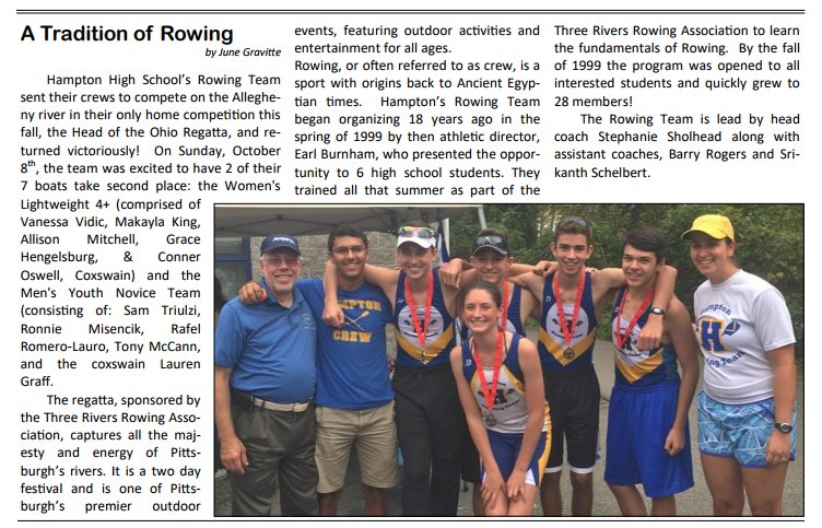 HHSRowing's tweet photo. November issue of @hamptonnewsinfo https://t.co/WbrU0AfFCi