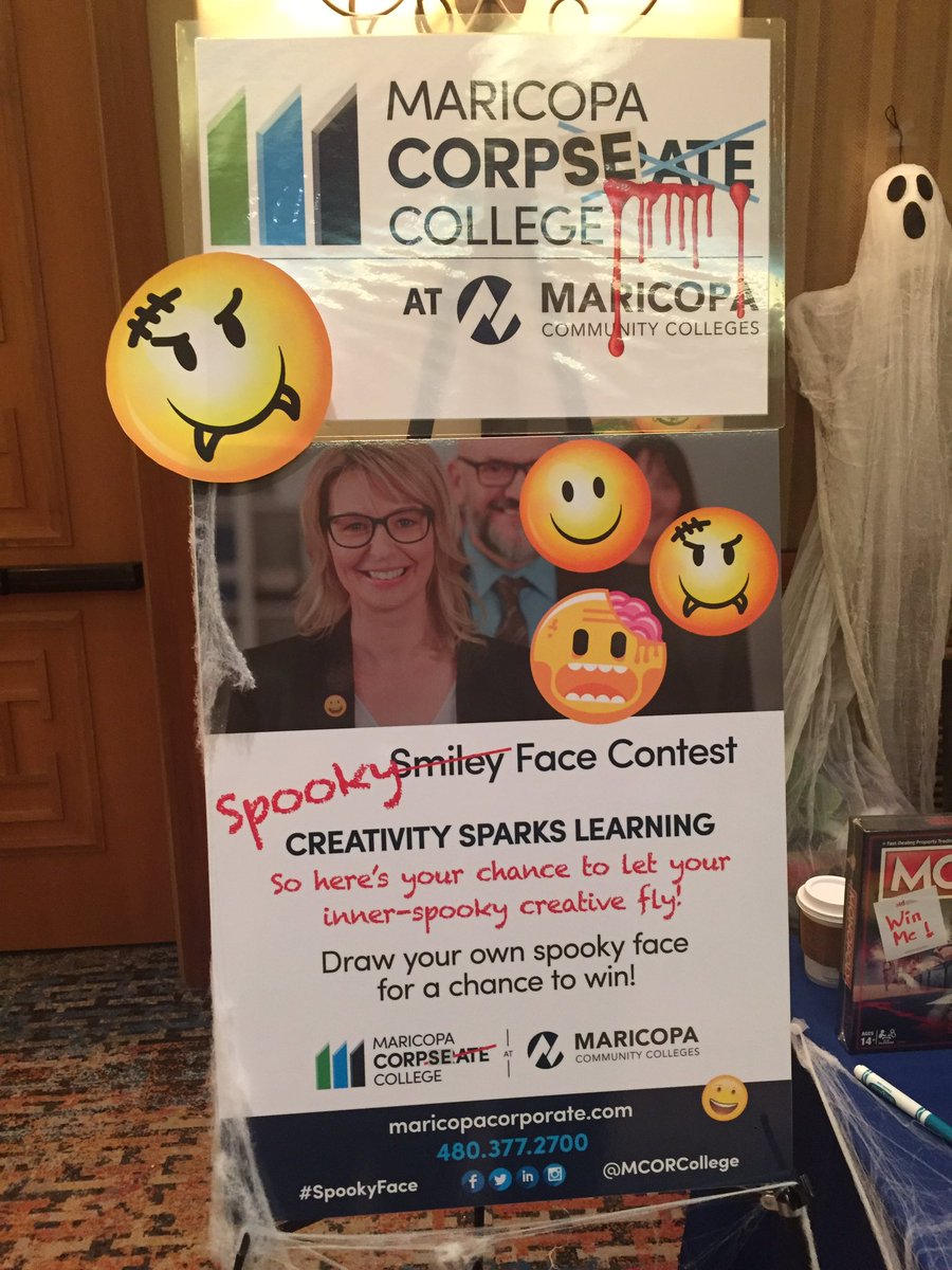 MCORCollege's tweet photo. A great way to spend #Halloween here at the #atdvos conference! Stop by and make a #SpookyFace for a chance to win Stranger Things Monopoly! https://t.co/zOzfclS2TA